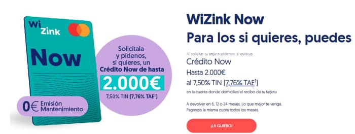 Tarjeta de credito WiZink Now